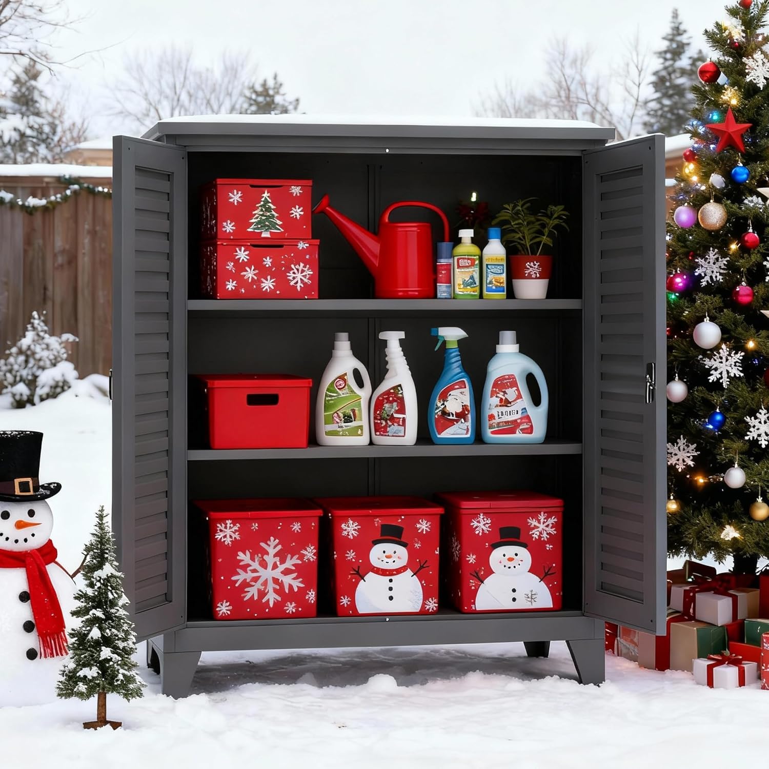 QIHAI 73'' Tall Metal Tool Storage Cabinet, with Ample Storage Space for Garage,Warehouse,Garden,Office, Living Room,Bathroom,Utility Room (73'' Tall + Slate + Steel)