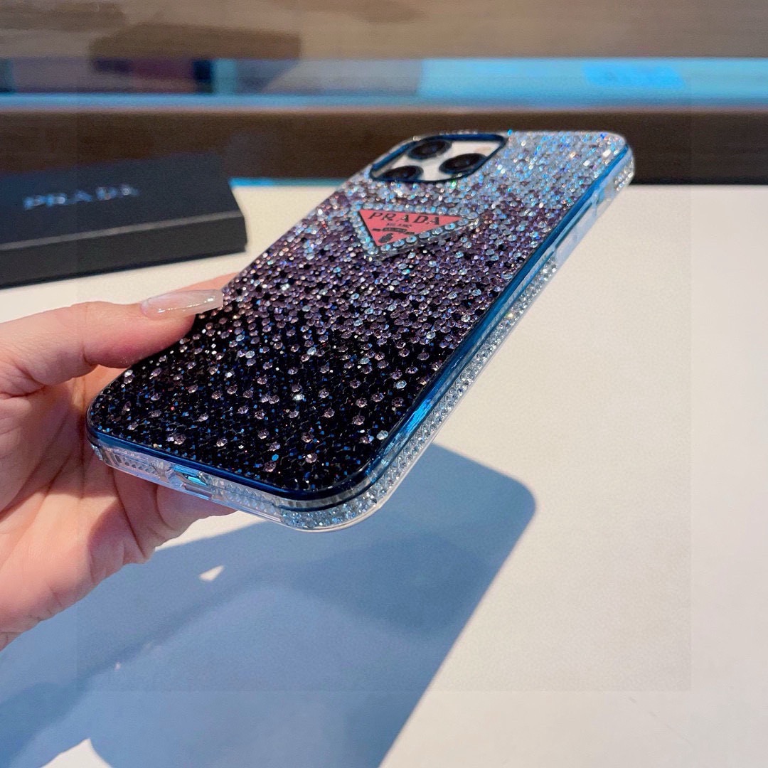 Prada Style Gradient Full Rhinestone Glitter Phone Case