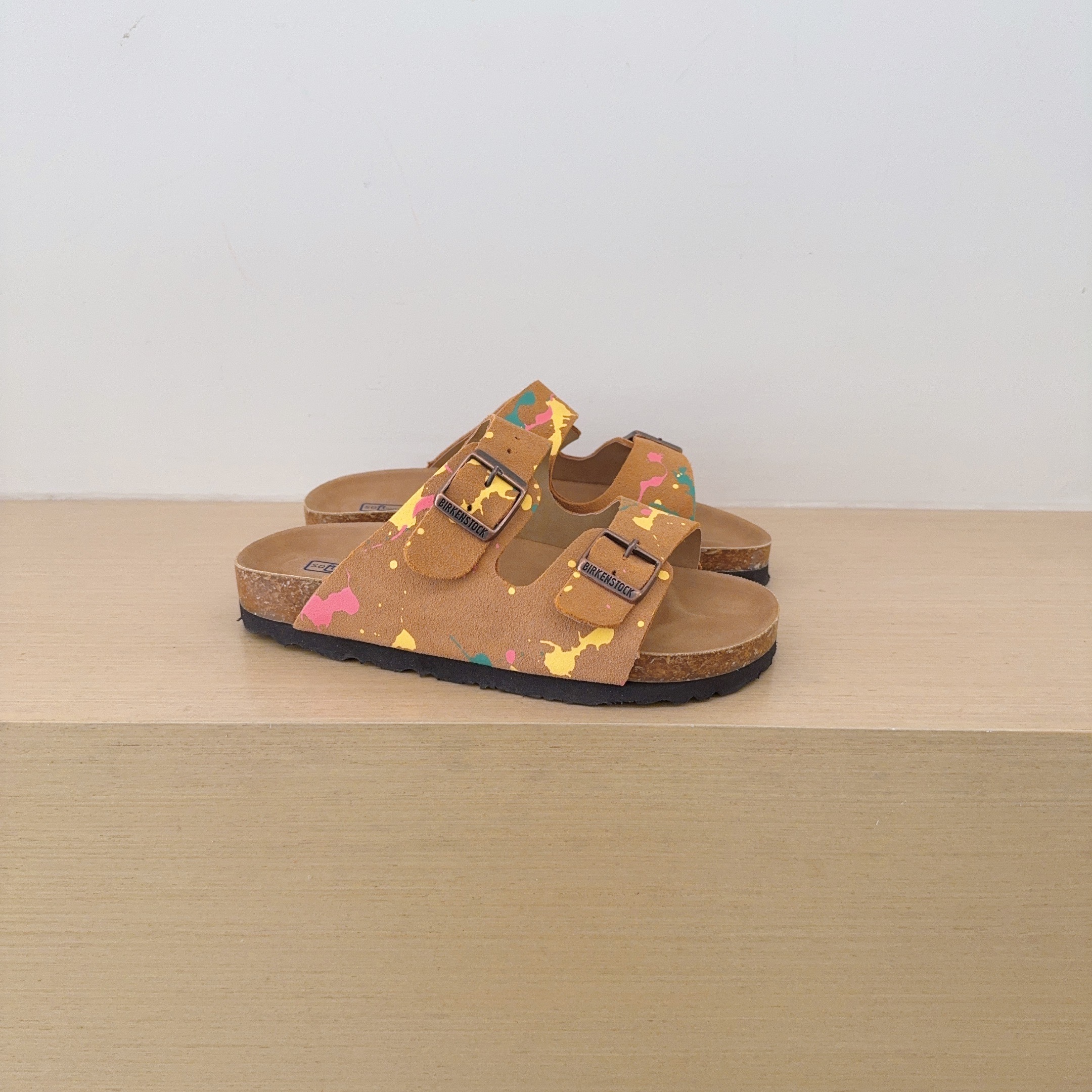 Splatter Graffiti Birken-Style Two-Strap Sandals