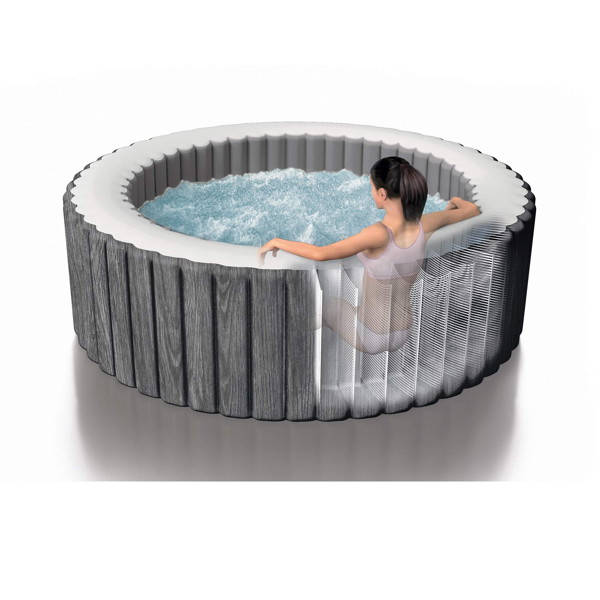 4 Person Portable Inflatable Hot Tub Spa, Gray