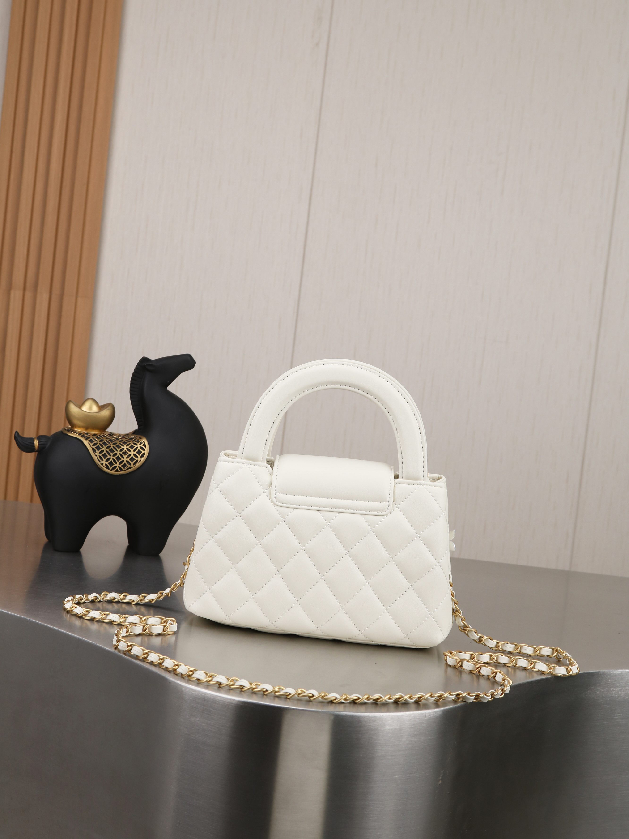 Chanel Mini Top‑Handle Bag with 3D Floral & Pearl Embellishment