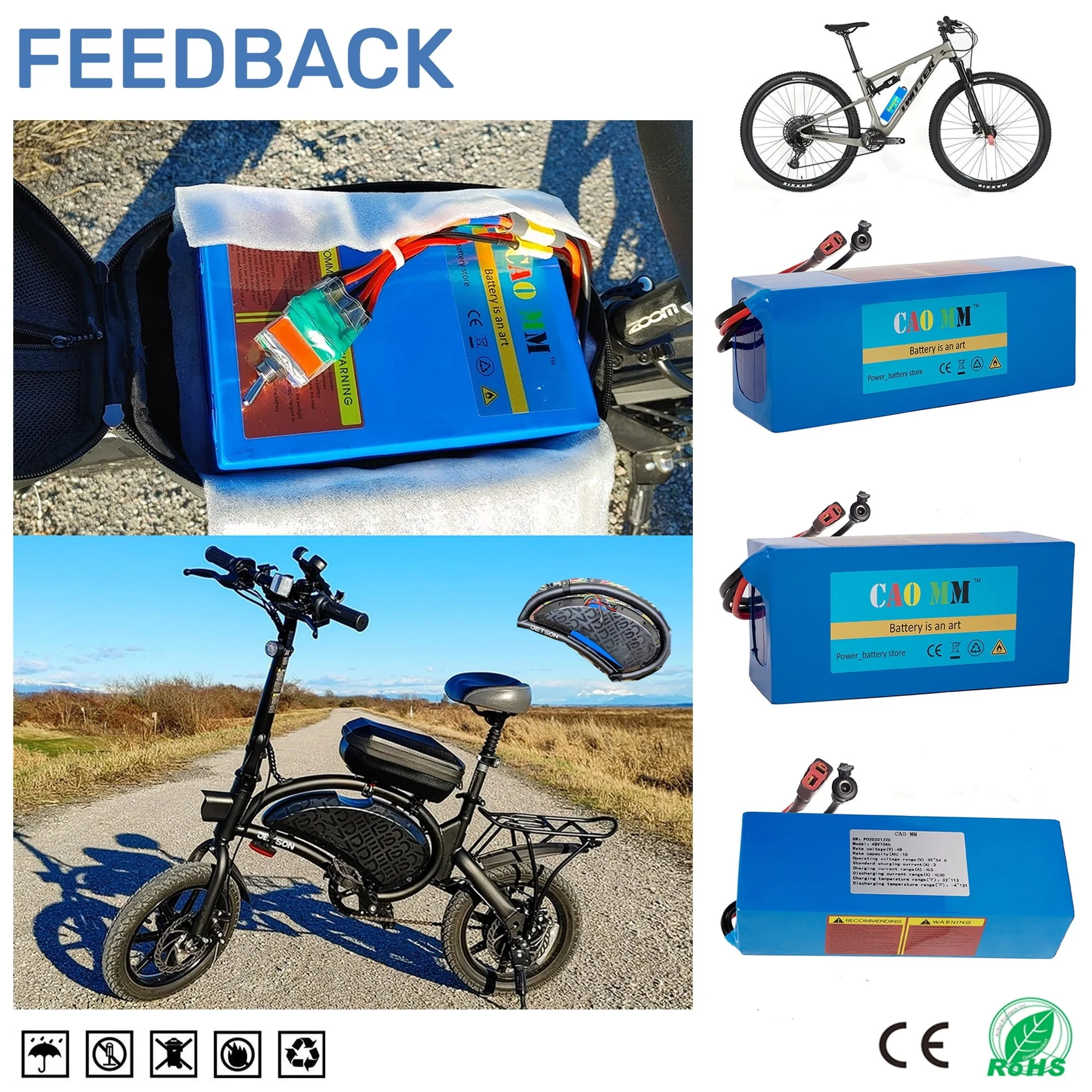 36V 10Ah Lithium E-Bike Battery with Charger, 30A BMS