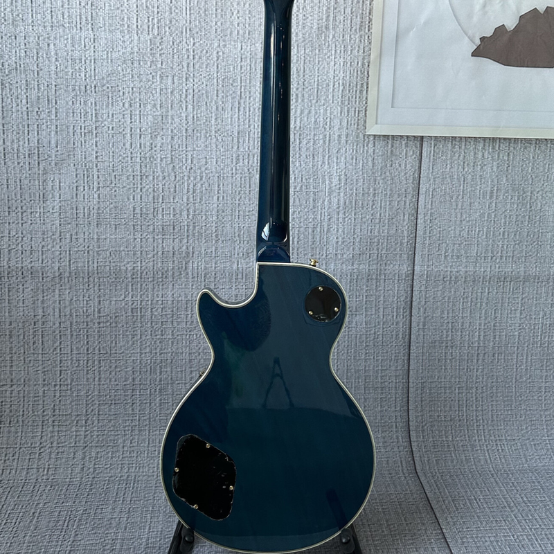 LP Blue Electric Guitar Gold Parts Black Pickguard Fixed Bridge 6 Strings