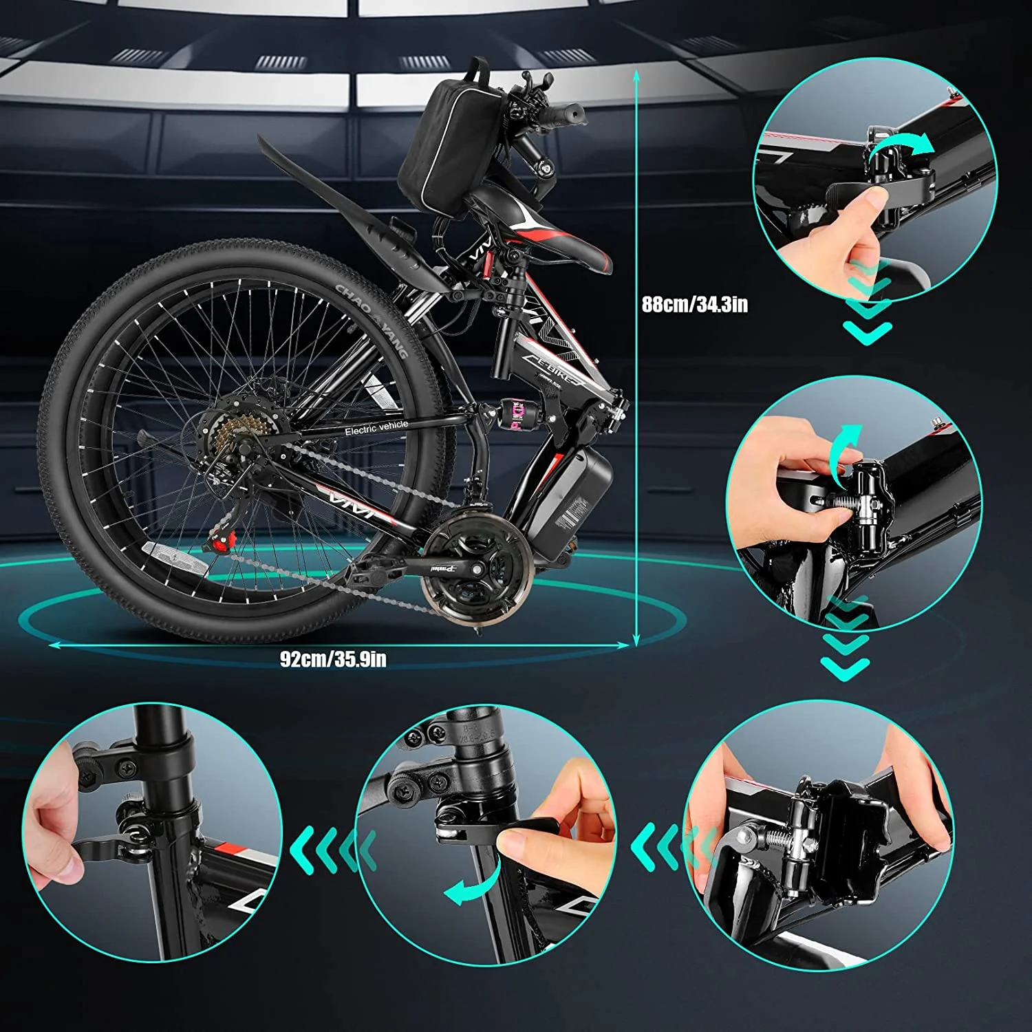 Vivi 26in Folding Electric Mountain Bike, 500W, 21-Speed