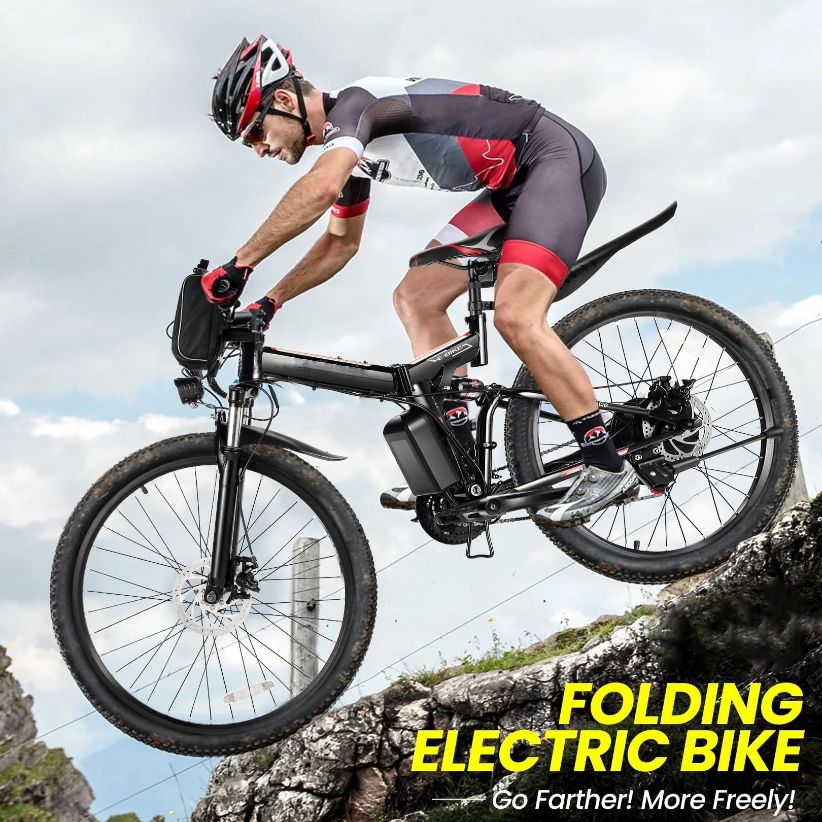 Gocio 26in Folding Electric Commuter Bike, 500W, Full Suspension