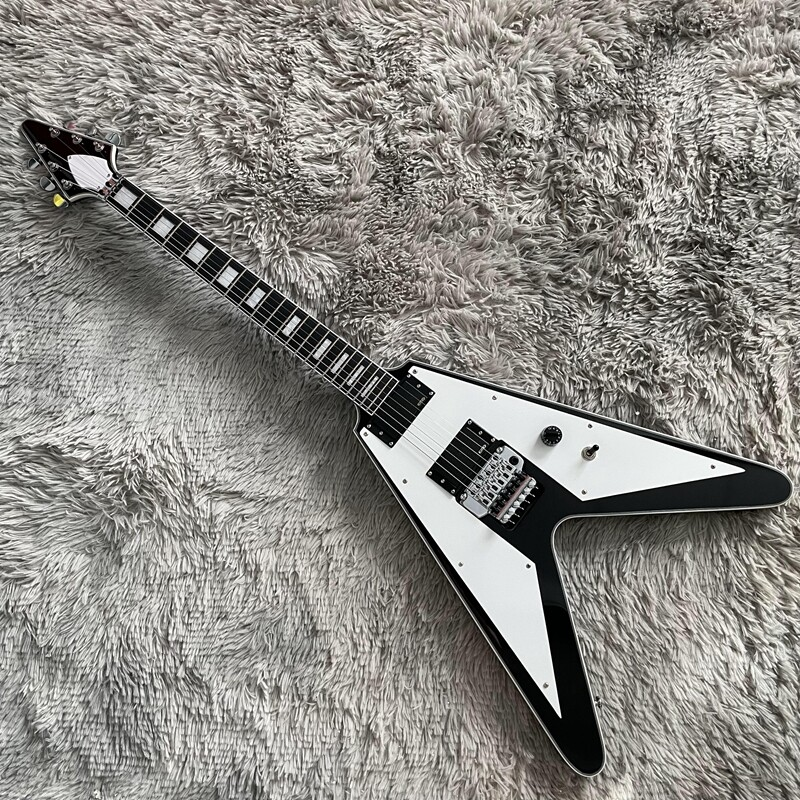 Black Flying V Electric Guitar Solid Body Mahogany Body FR Bridge Active Pickups