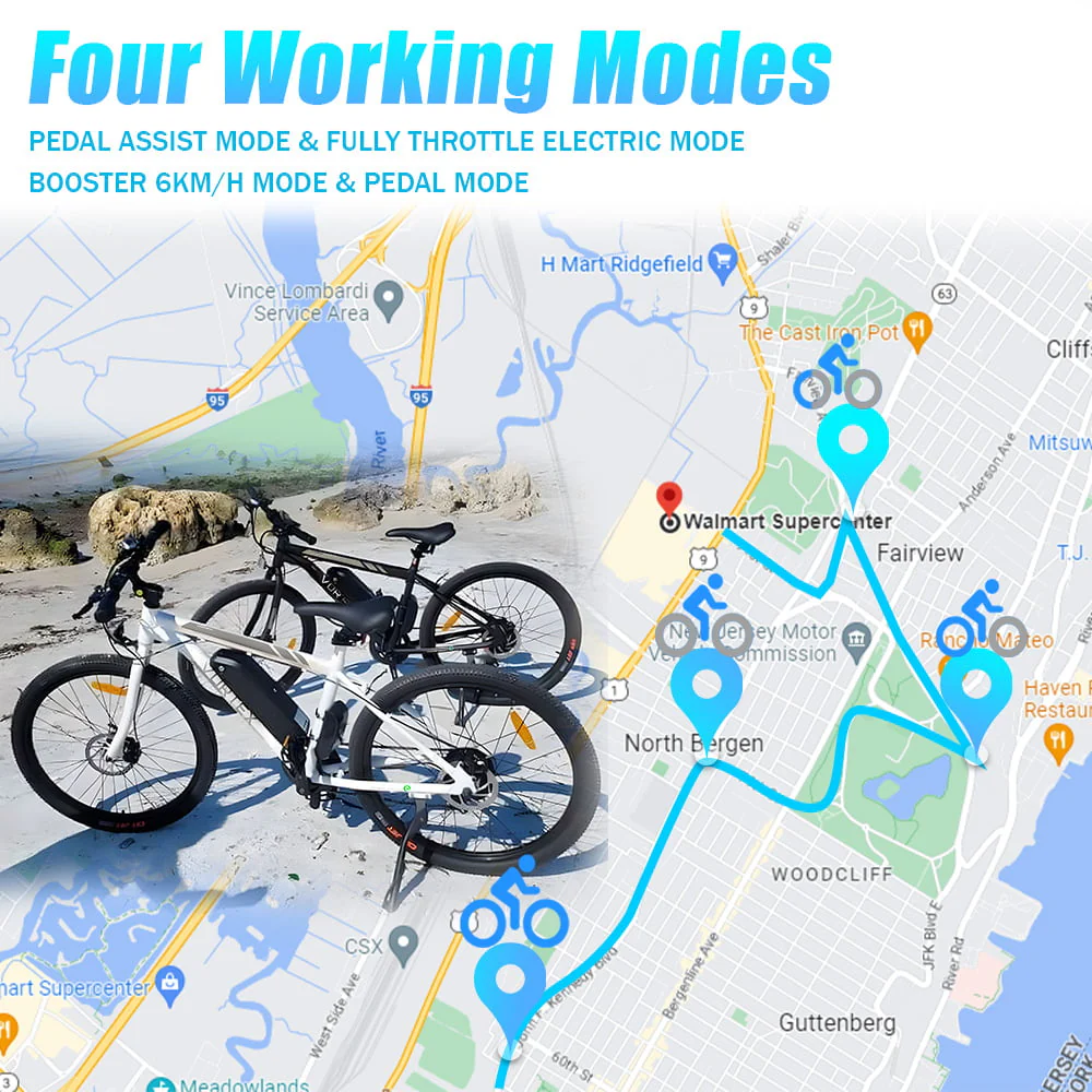 ECOTRIC 26in Electric City Bike, 350W, 36V, Black