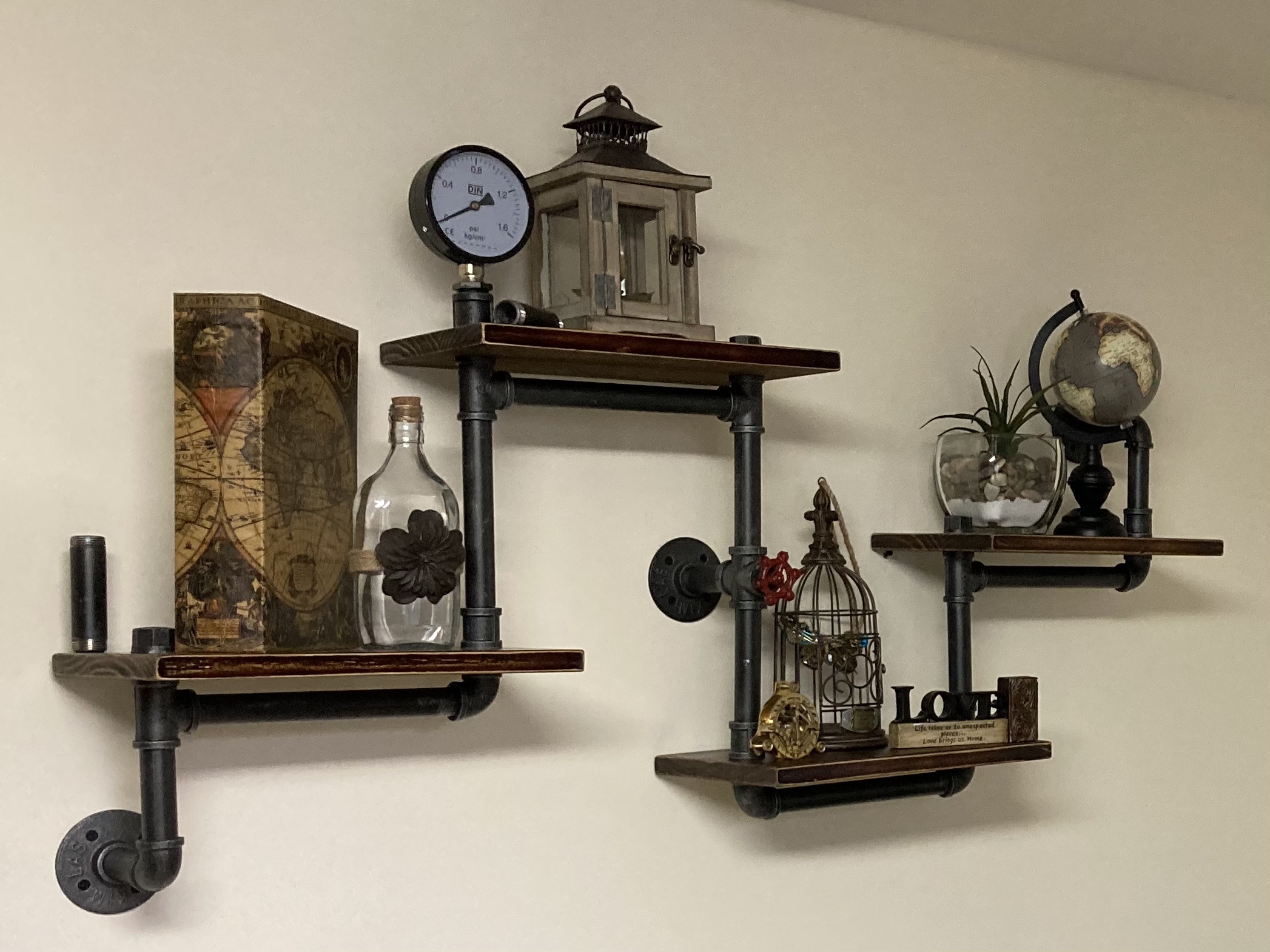 Industrial Modern Wood Ladder Pipe Wall Shelf 4 Layer Pipe