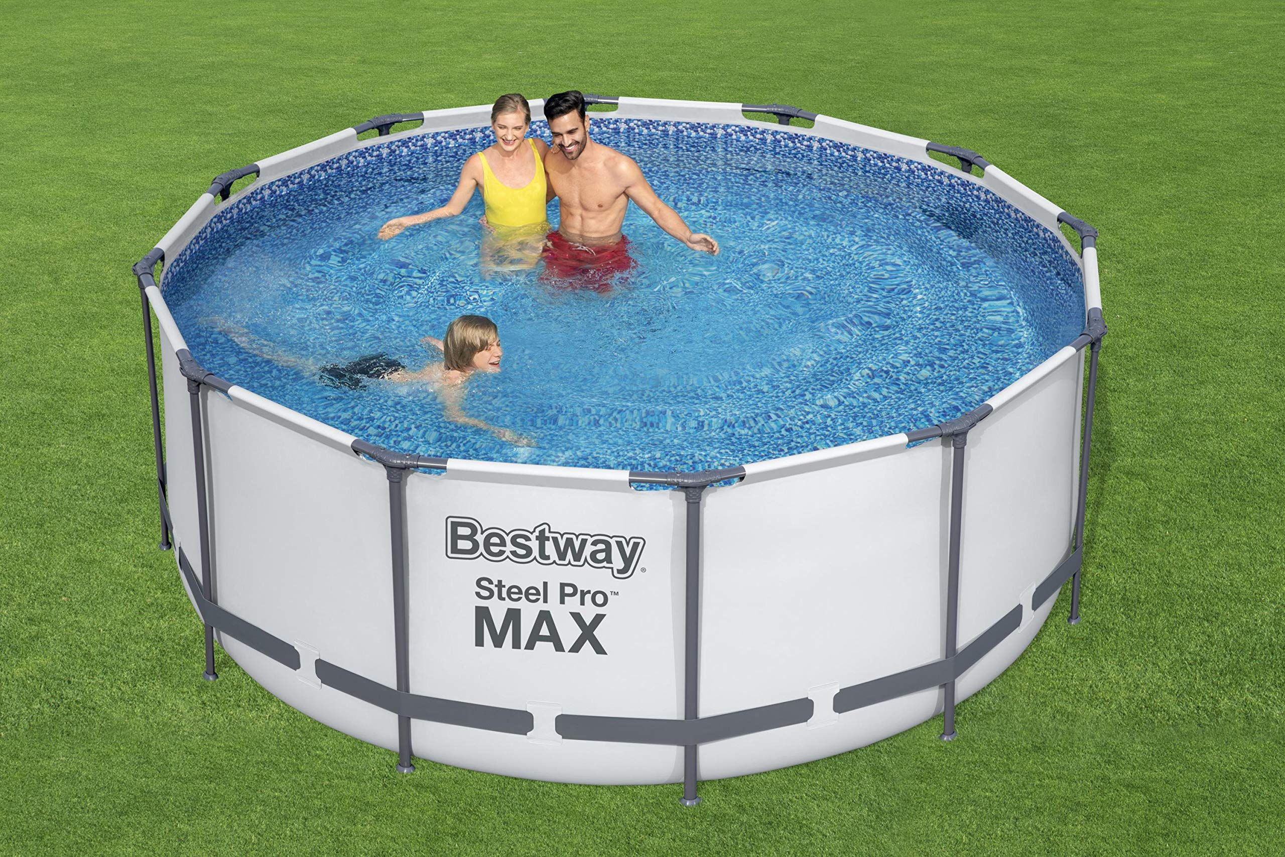 Steel Pro Max Round Frame Swimming Pool with Filter Pump, Grey