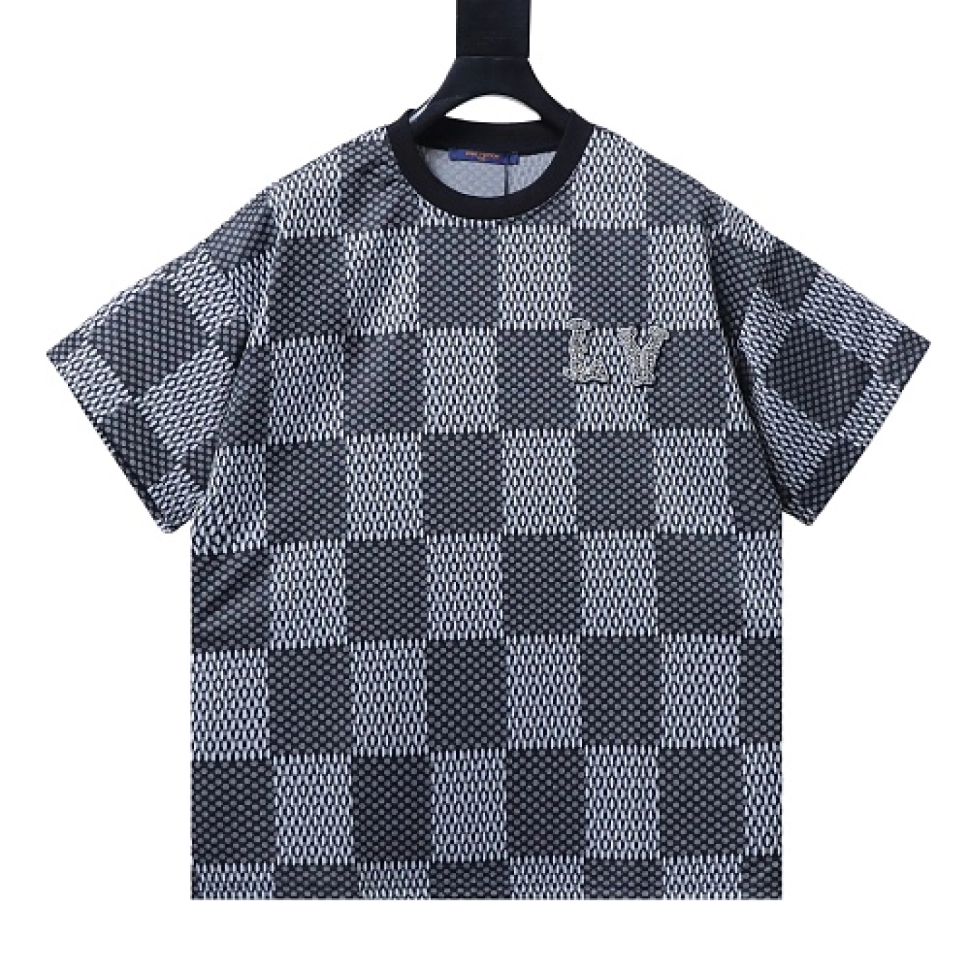 Louis Vuitton Rhinestone Letter Logo Checkerboard T-Shirt Black