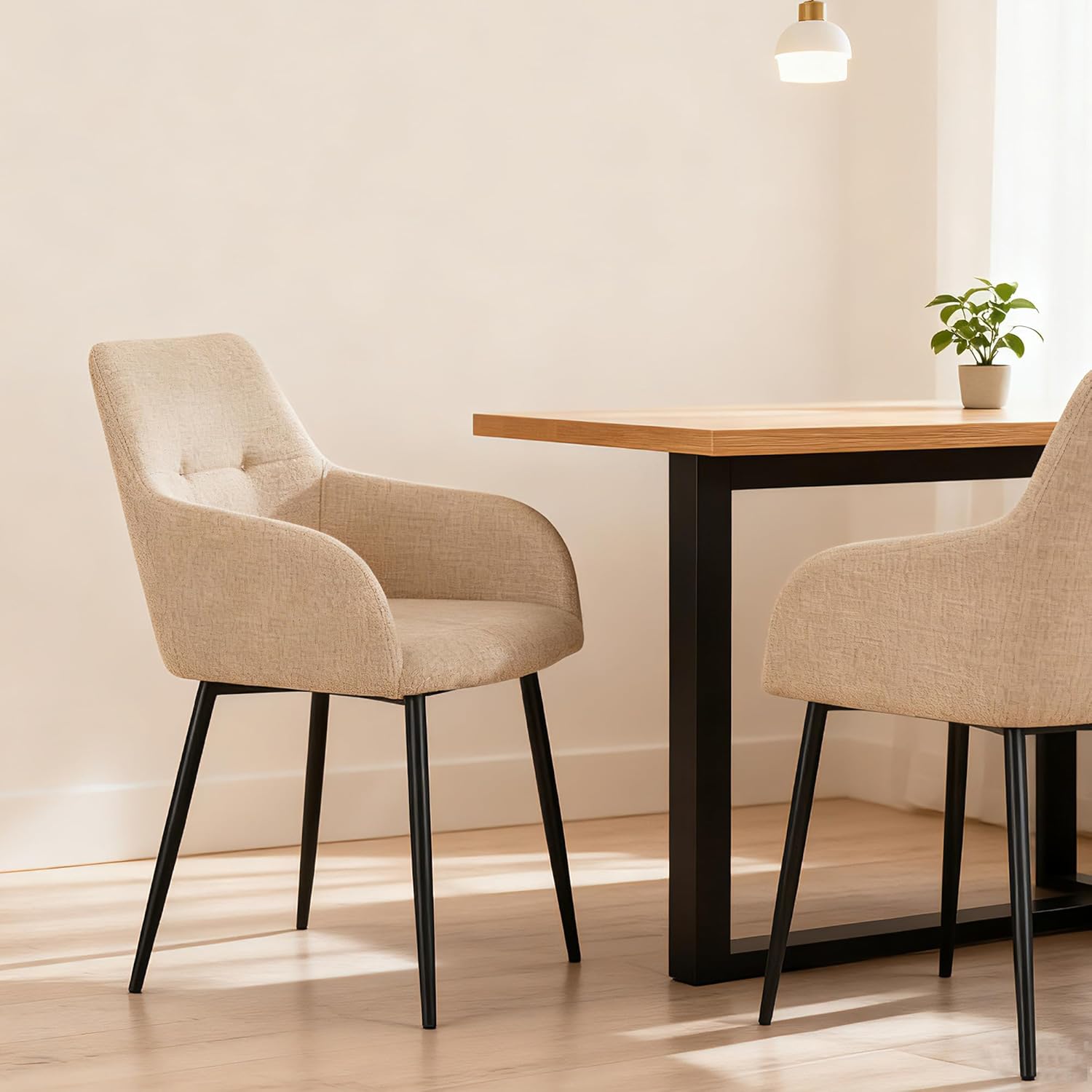 QIHAI Modern Dining Chairs Set of 2,Comfortable Upholstered Chairs for Living Room, Dining Room, and Bedroom,Beige