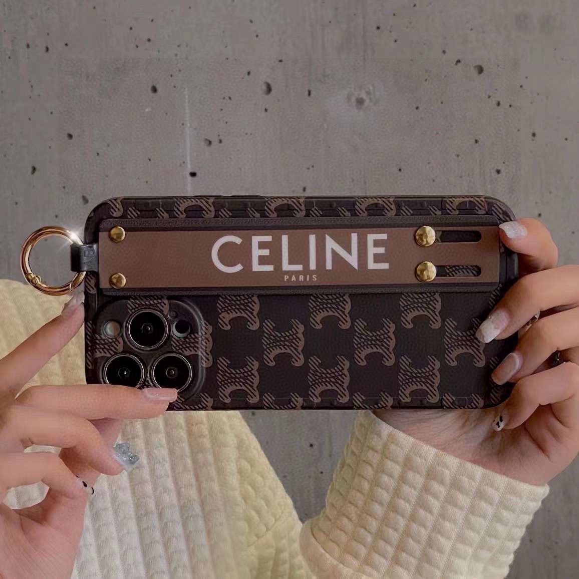 Celine Triomphe Monogram Wrist Strap Luxury Phone Case