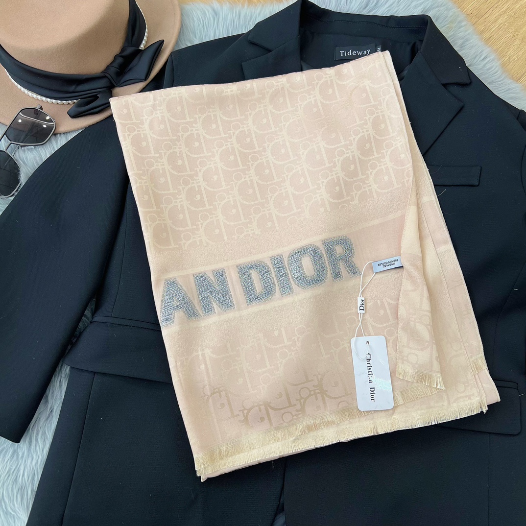 Dior Logo Jacquard Cashmere Scarf Beige and Black and Grey product images