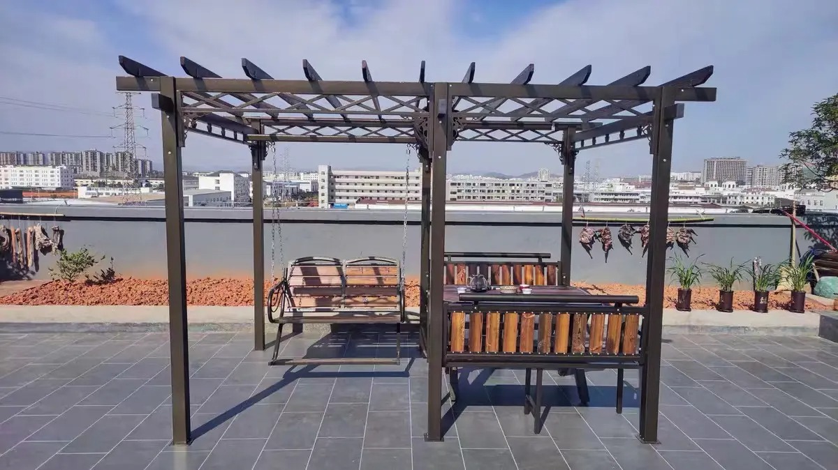 Outdoor Gazebo Swing Grape Rack Anti-Corrosion Wood Aluminum
