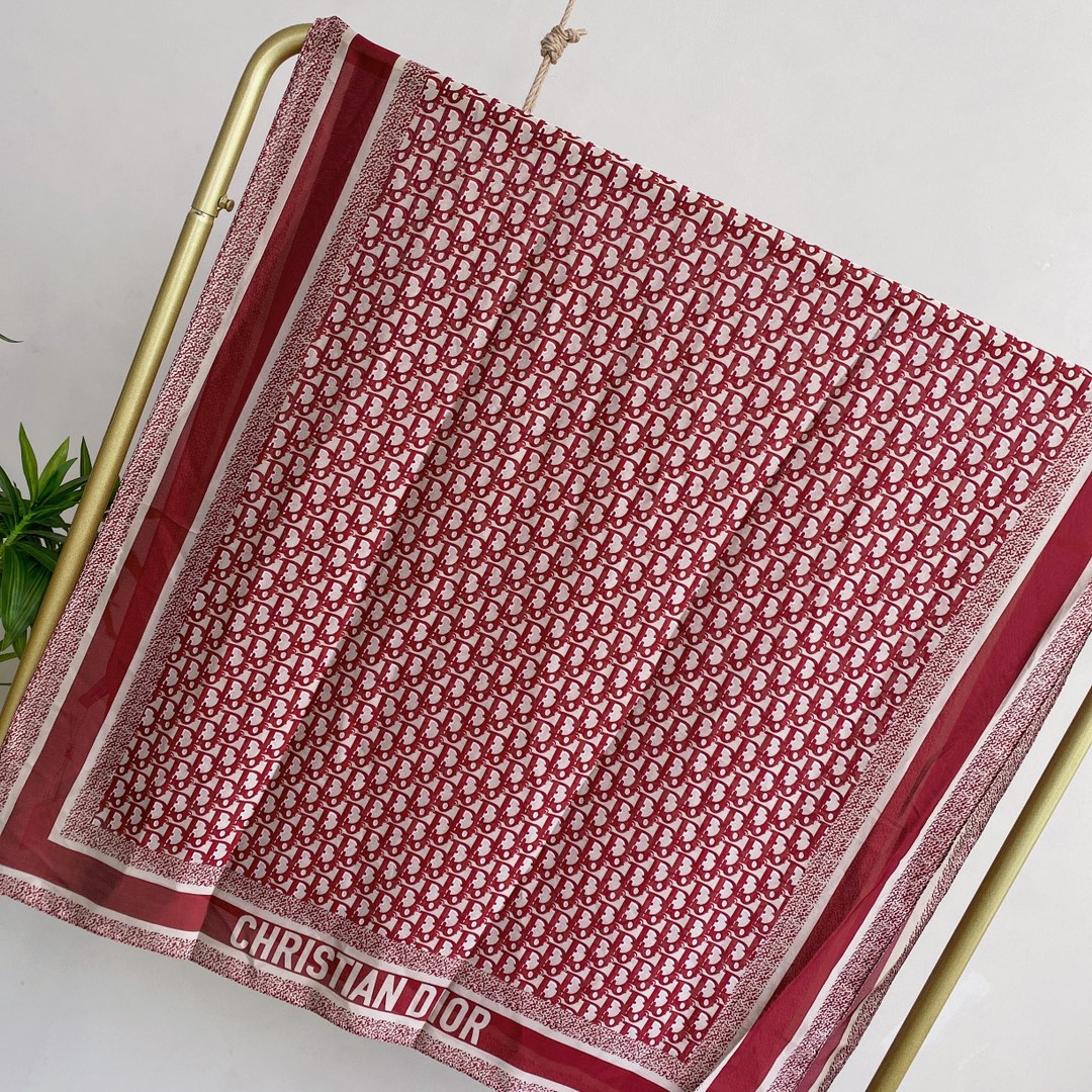 Dior Oblique Scarf Burgundy and Multicolour 90 x 180 cm product images