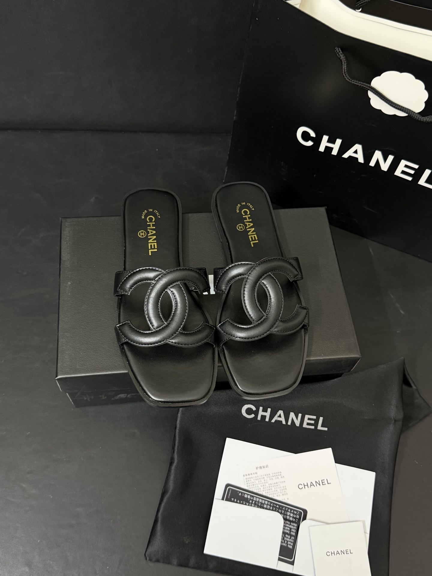 Chanel Logo-Strap Slide Sandals - Red & Black