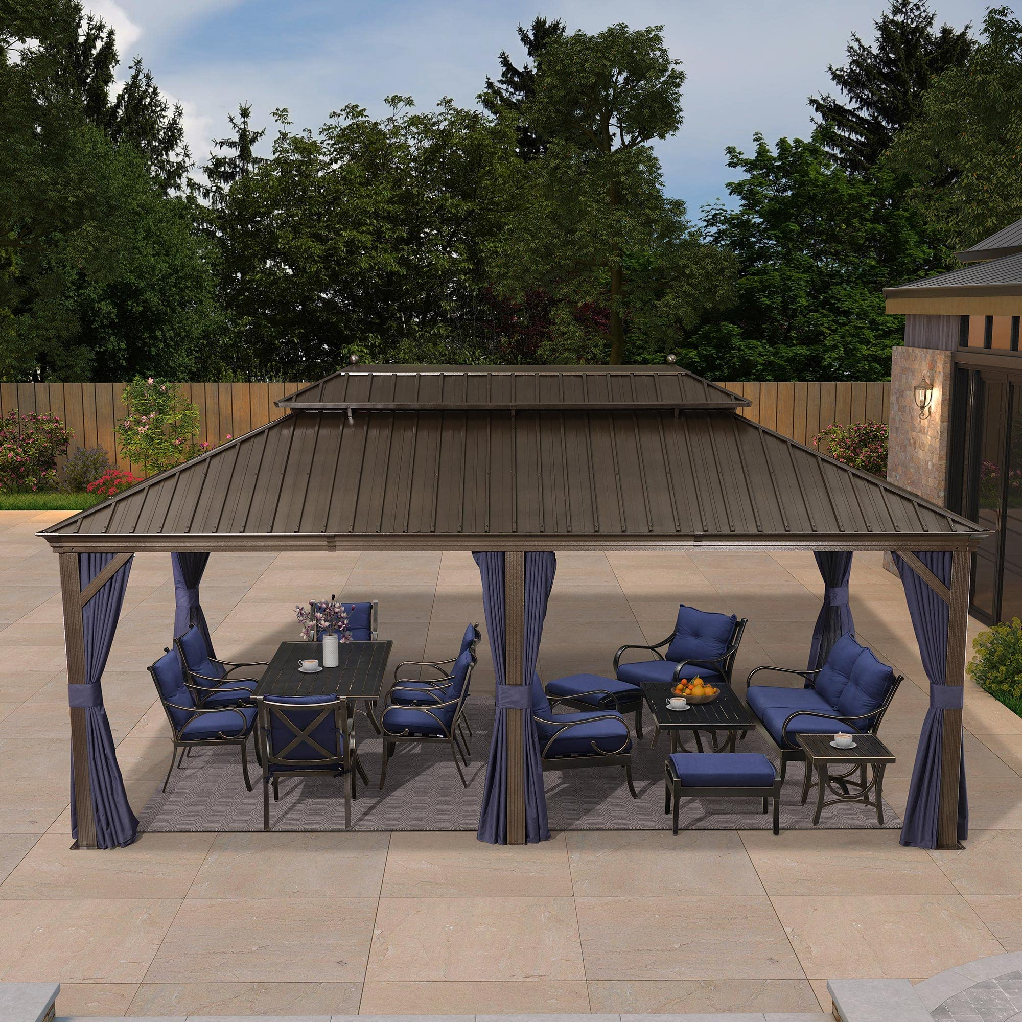 Hardtop Gazebo Pavilion for Deck Backyard Heavy Duty Sunshade