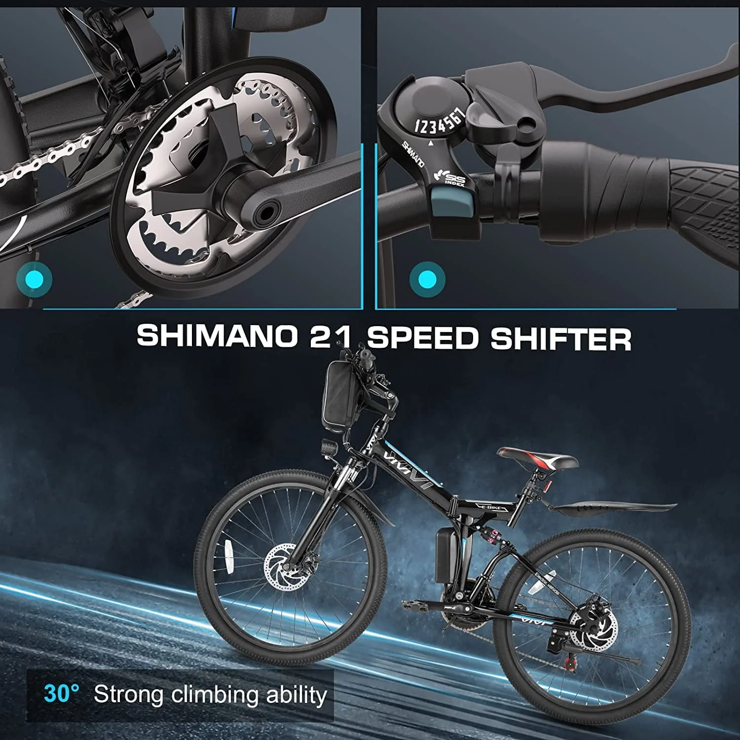 Vivi 26in Folding Electric Mountain Bike, 500W, Full Suspension