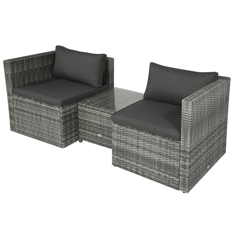 3 Pieces Patio PE Rattan Bistro Set Cushioned Armchair Sofa and