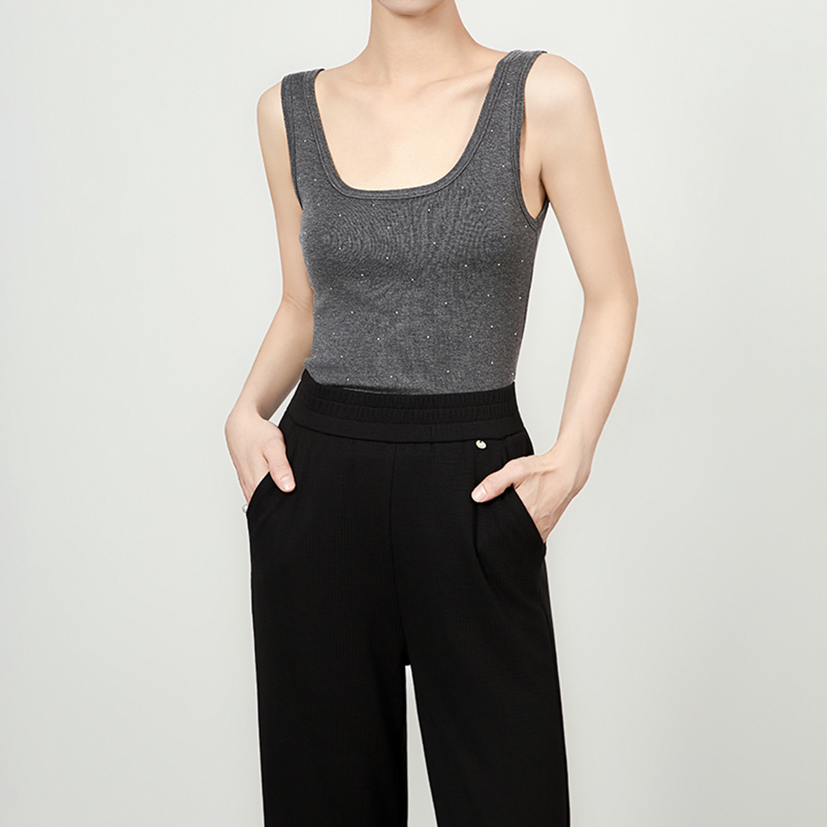 Woman Beading Rhinestones Tank Tops White Black Summer Sleeveless Corset T-shirt