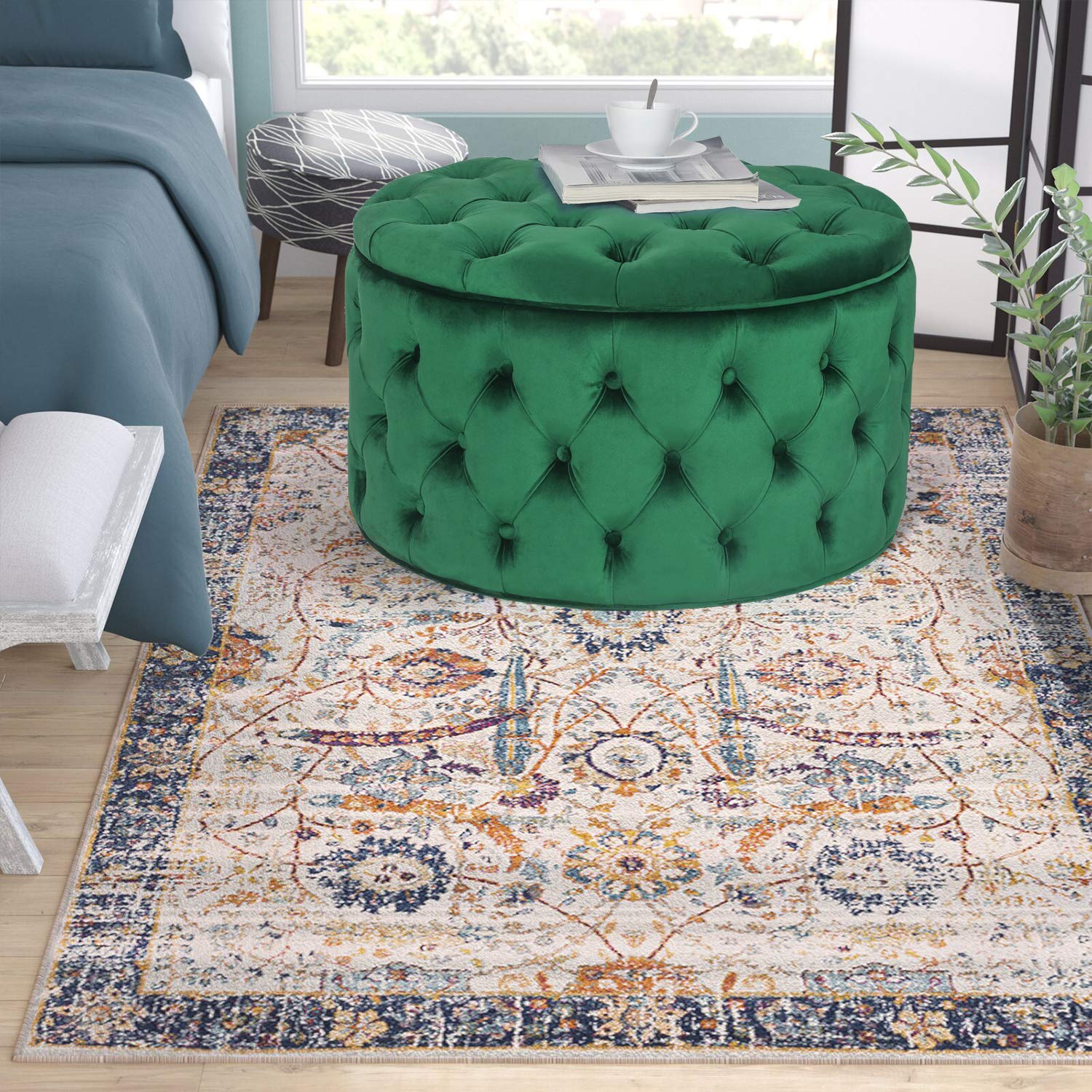 Homebeez Round Velvet Storage Ottoman