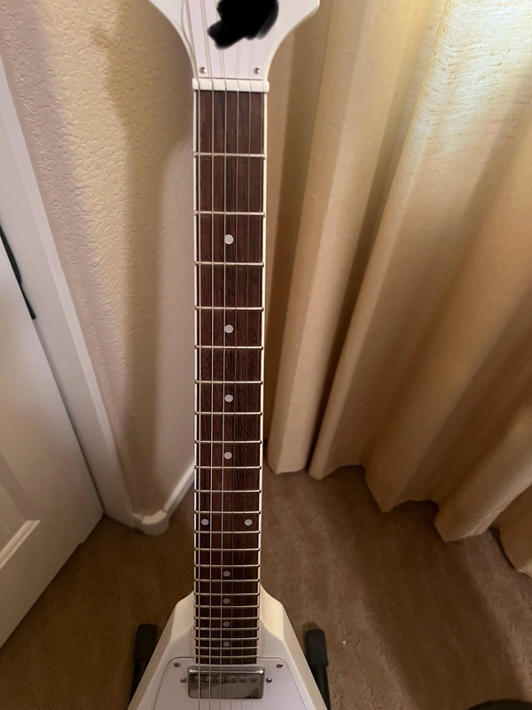 White Flying V Electric Guitar Solid Mahogany Chrome Hardware HH Pickups