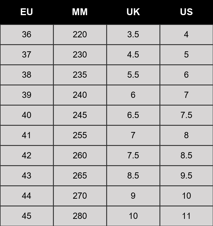 Adizero BK Size Guide