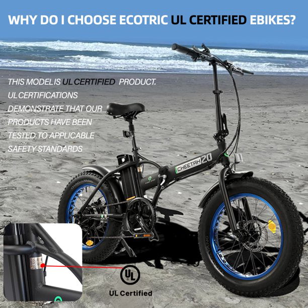 ECOTRIC 20in Folding Fat Tire Electric Bike, 500W, 36V 12Ah, Black/Blue