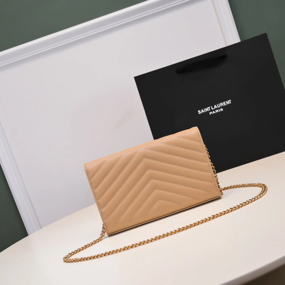 SAINT LAURENT Front Flip Leather Wallet Chain Bag