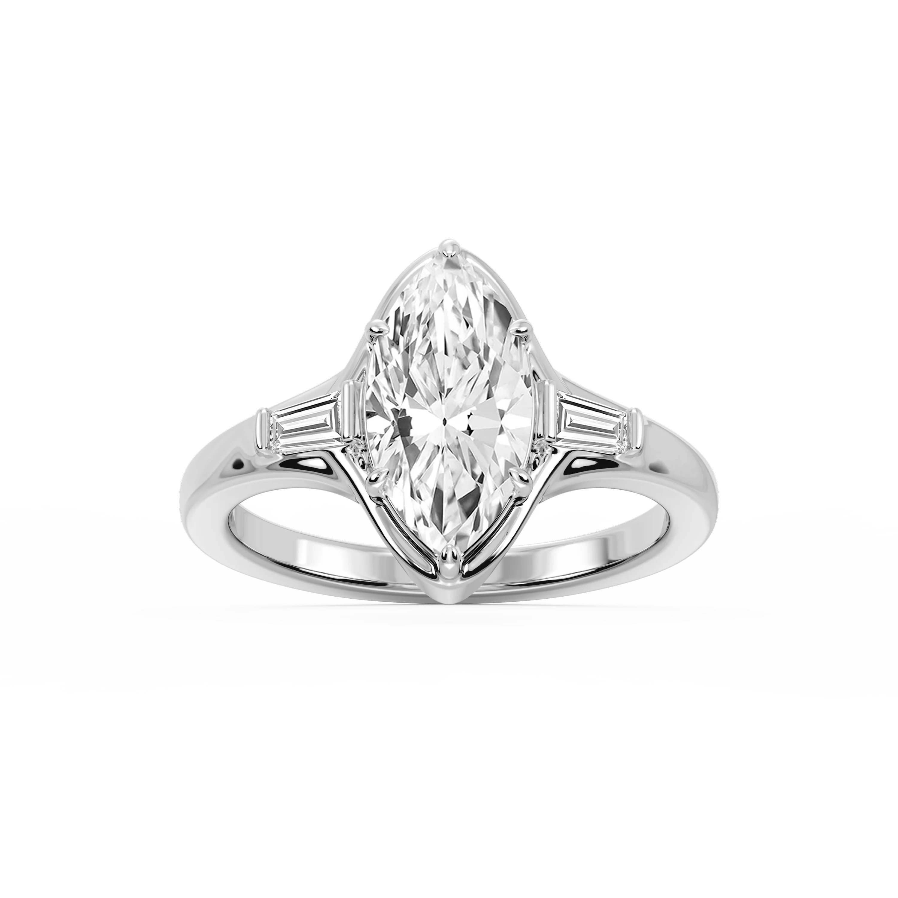 Adeline Marquise Lab Grown Diamond Six Prong Three Stone Engagement Ring