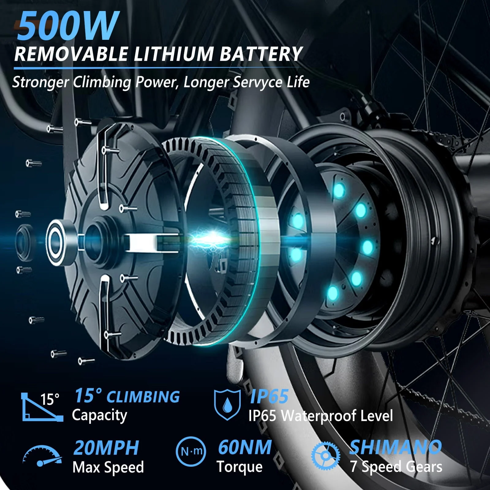 PEXMOR 26in Fat Tire Electric Mountain Bike, 500W, 48V 13Ah