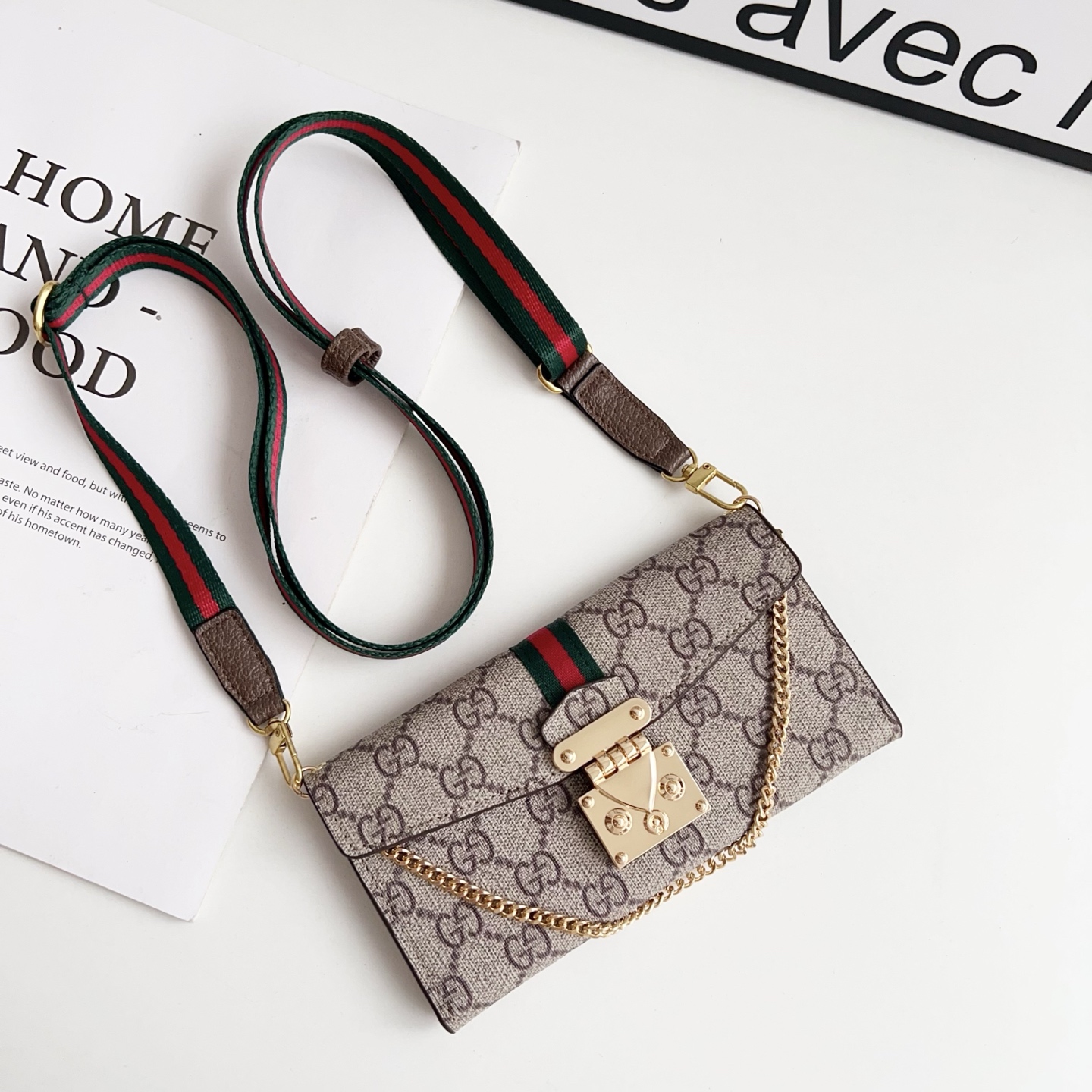 LV & Gucci Monogram Flip Phone Wallet Mini Crossbody Shoulder Bag With Card Slots