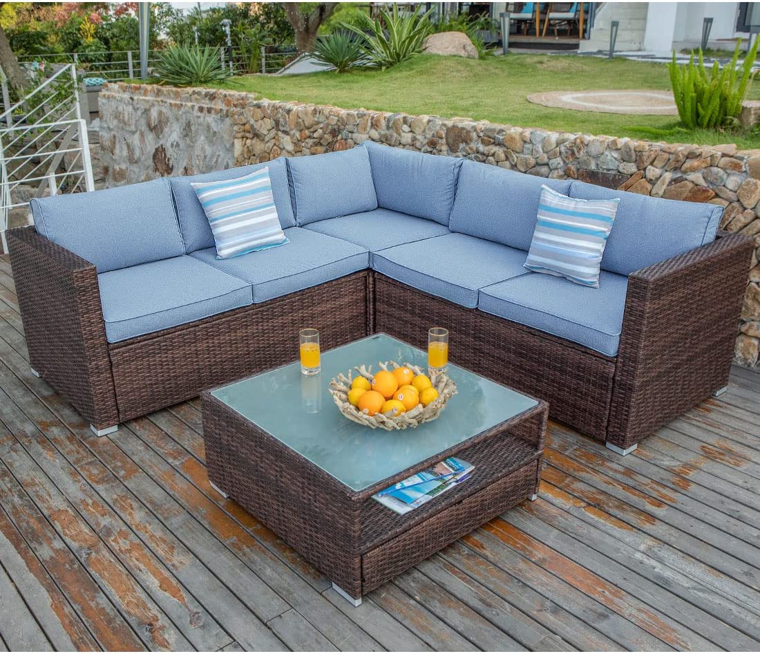 Set All-Weather Wicker Sofa w Thick Cushions