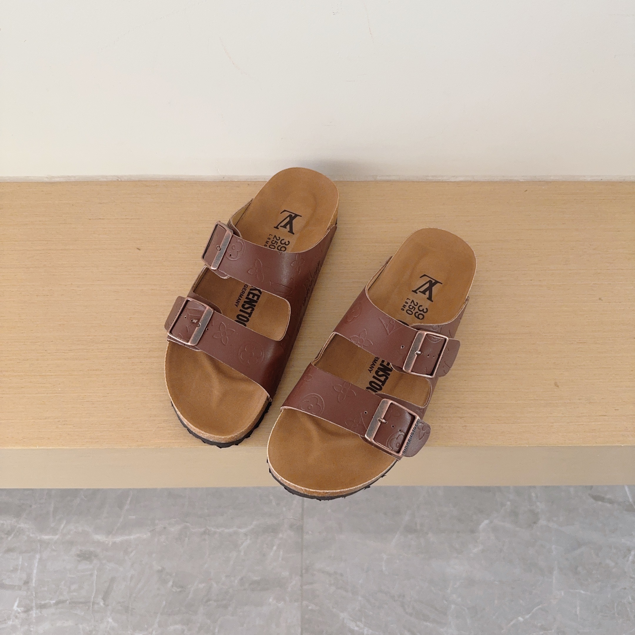 3 D Logo Birken-Style Two-Strap Sandals