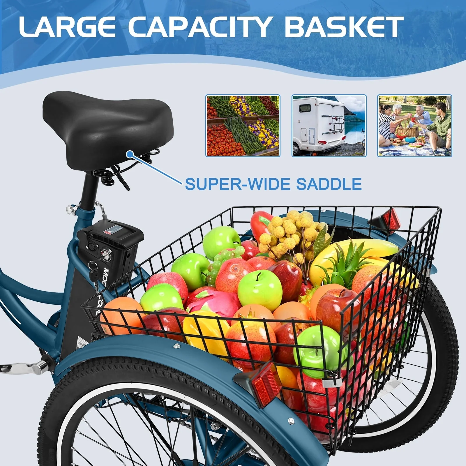 Lilypelle 24in 3-Wheel Electric Tricycle, 350W, 36V 10.4Ah