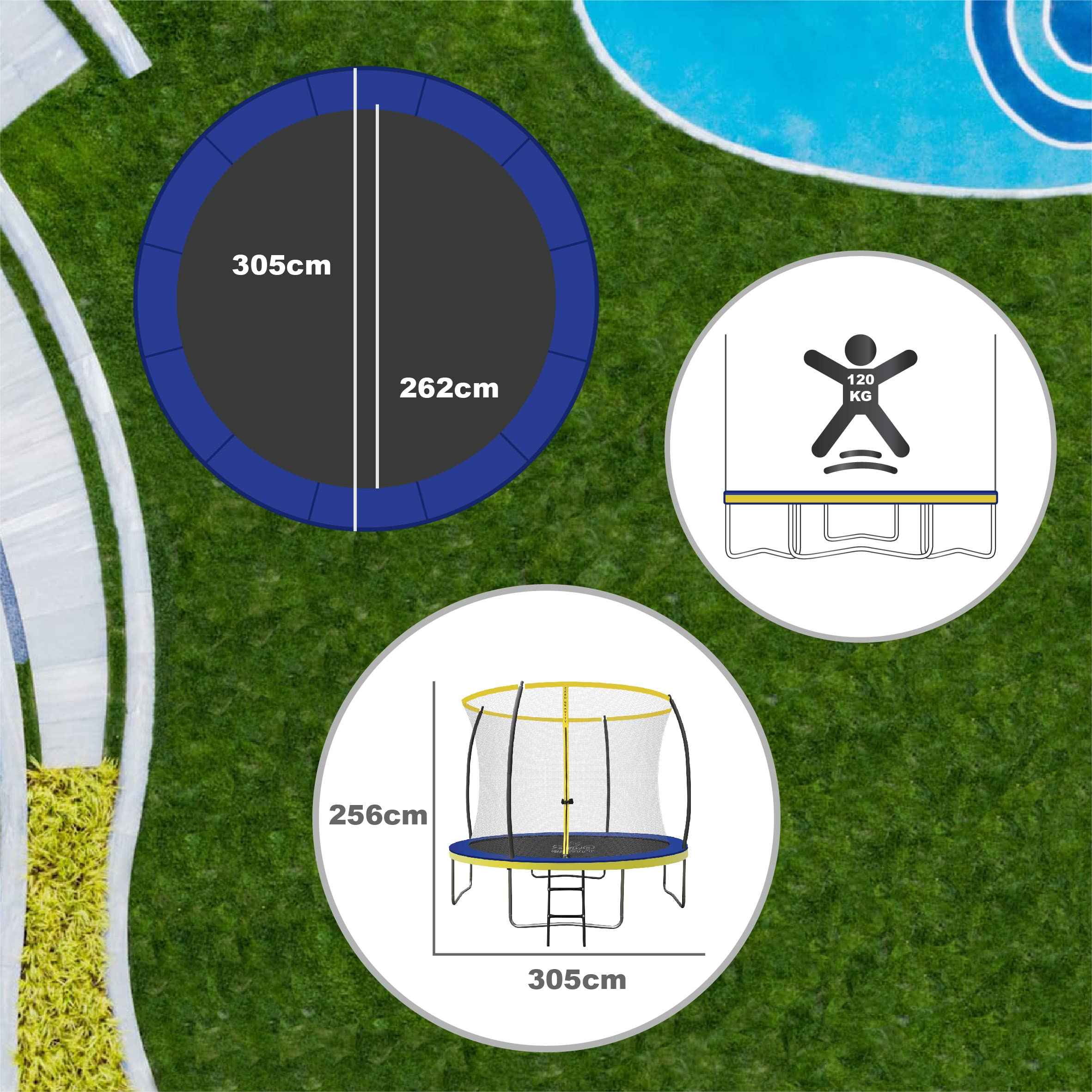 Ultima 4 High Spec Trampoline with Safety Enclosure Netting and