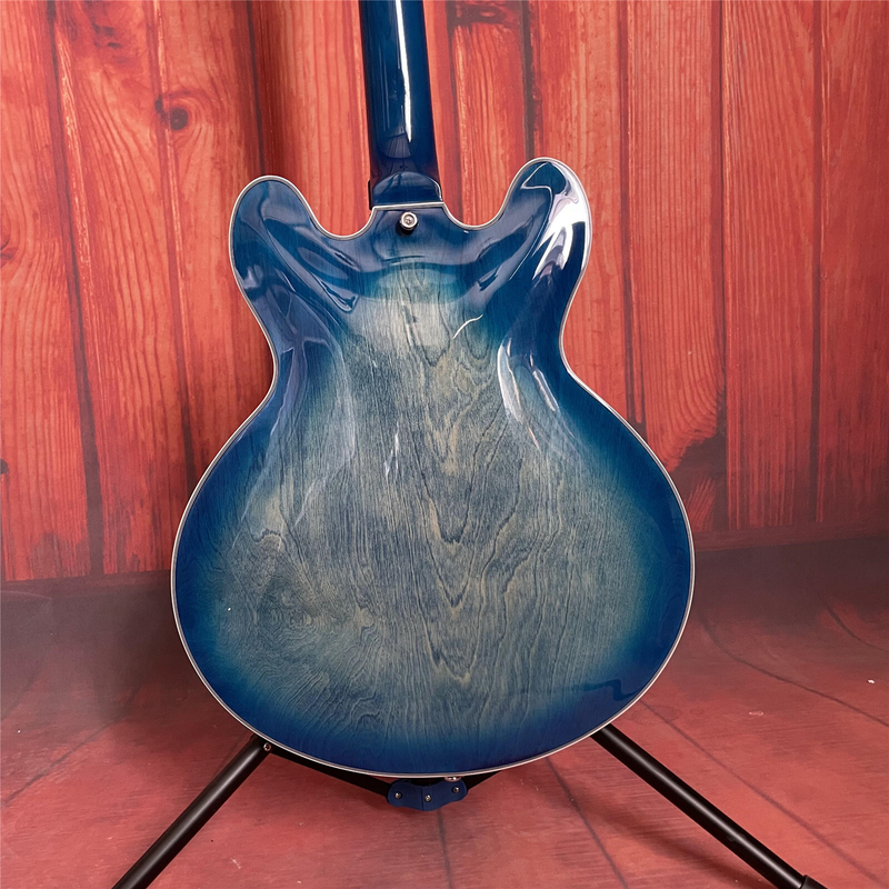 6 String Blue Semi Hollow Body Electric Guitar Mahogany Body Chrome Hardware Top