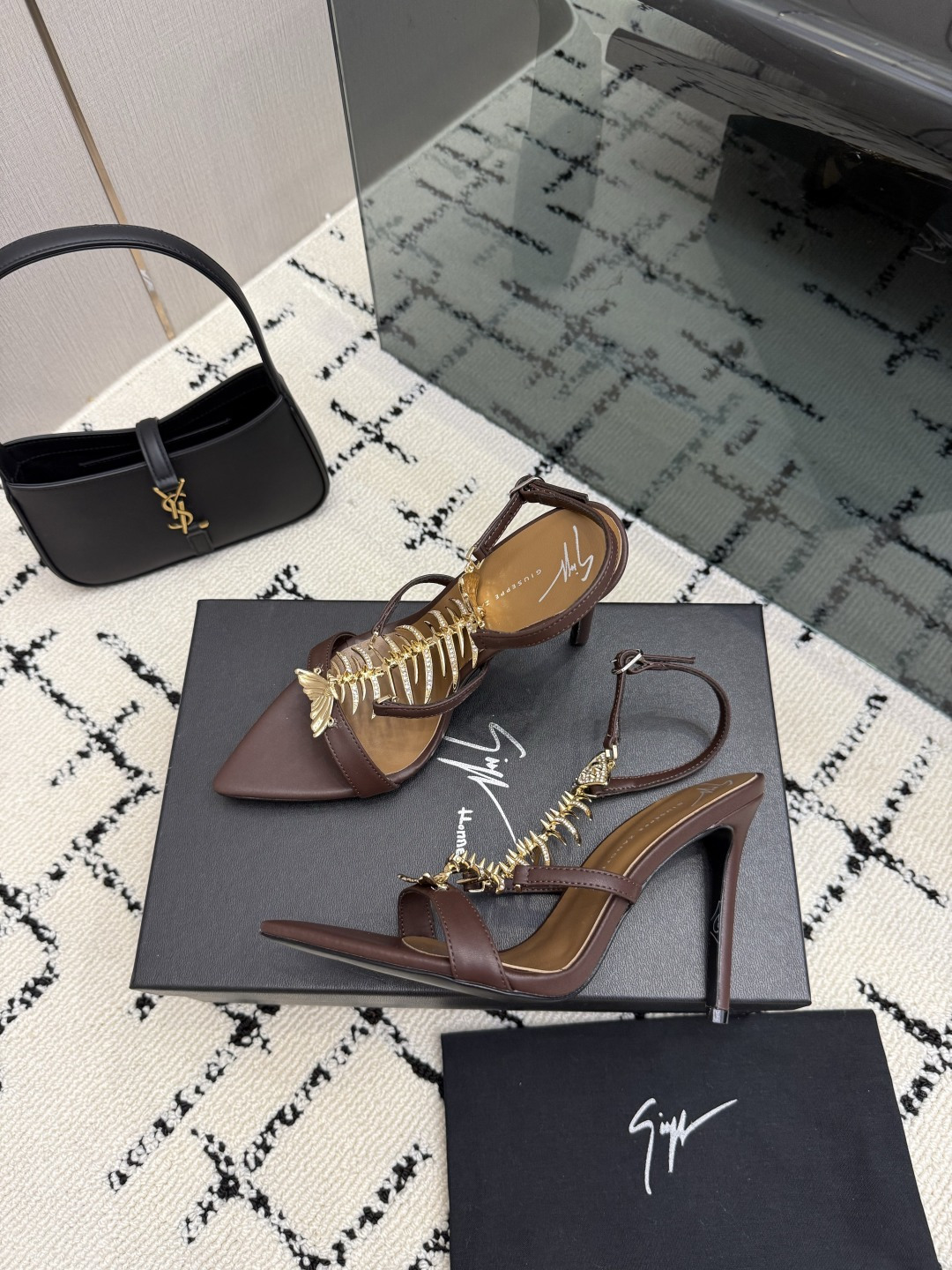 Giuseppe Zanotti Slim 2.0 105 black crystal fishbone sandal