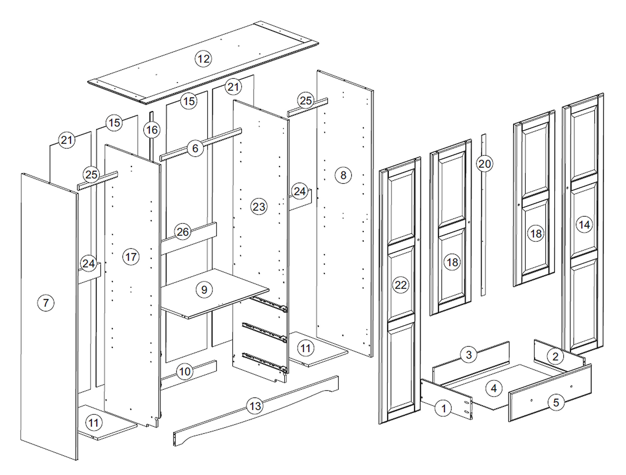 100% Solid Wood Family Wardrobe/Armoire/Closet
