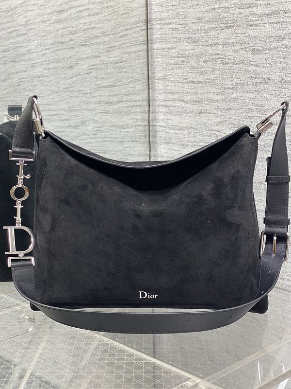 Dior Hobo Bag Medium Black Suede Wide Strap