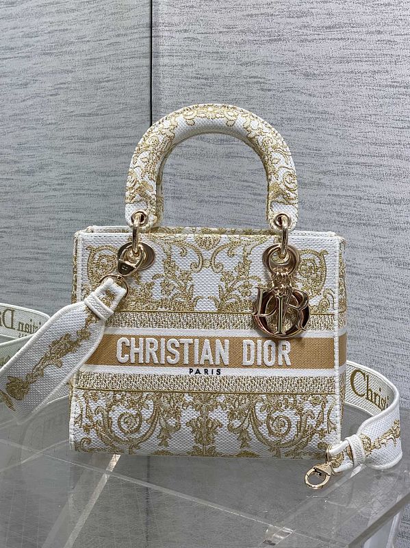 Dior Lady D-Lite Bag Gold Embroidered