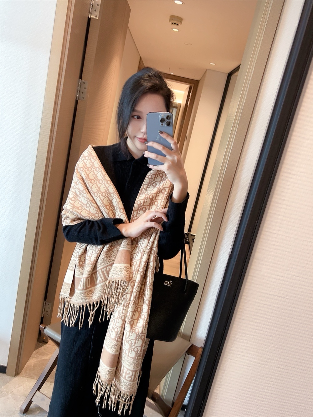 Dior Fringed Shawl Pink and Beige