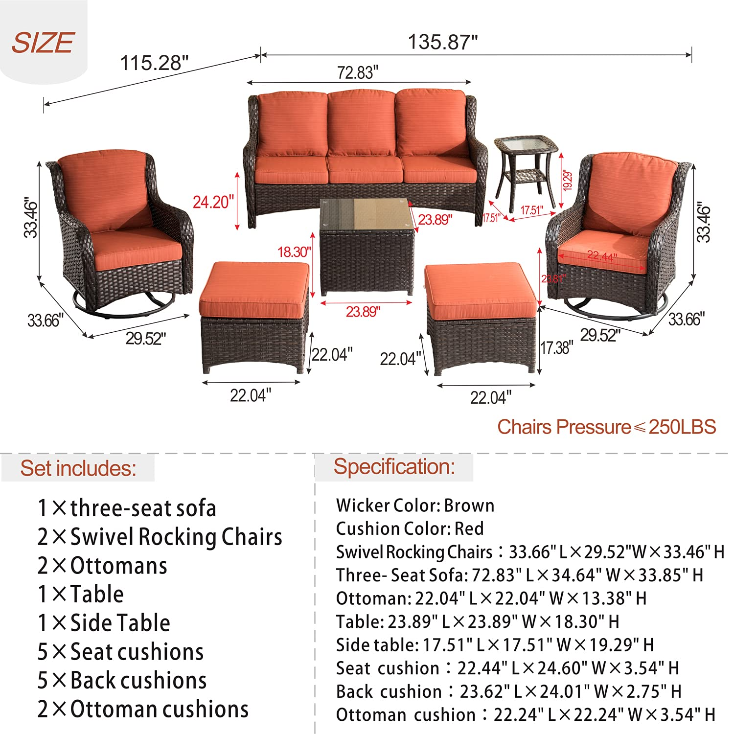 Patio Furniture Sets 7 Pieces Furniture All Weather Wicker