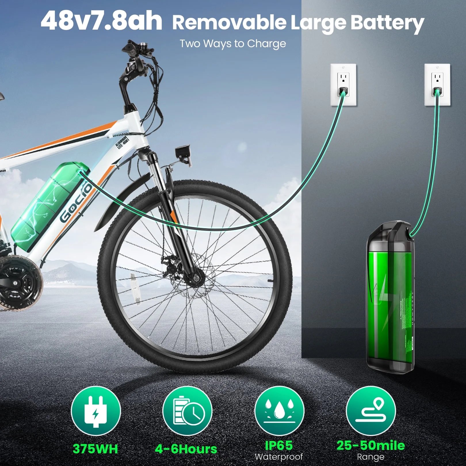 Gocio 26in Electric Mountain Bike, 500W, 48V 375Wh, 21-Speed