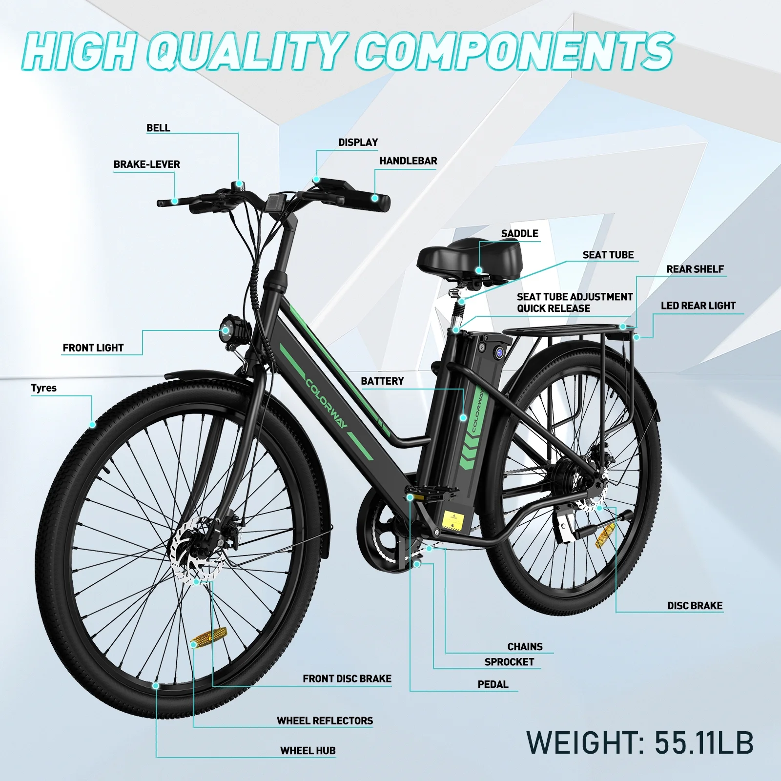 COLORWAY 26in Electric Bike, 500W, 36V 12Ah