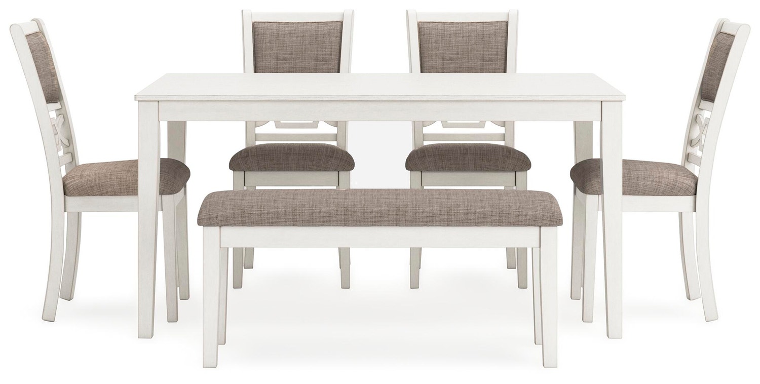 Wrenning / Langwest / Erinberg Dining Table, 4 Chairs and Bench (Set of 6)
