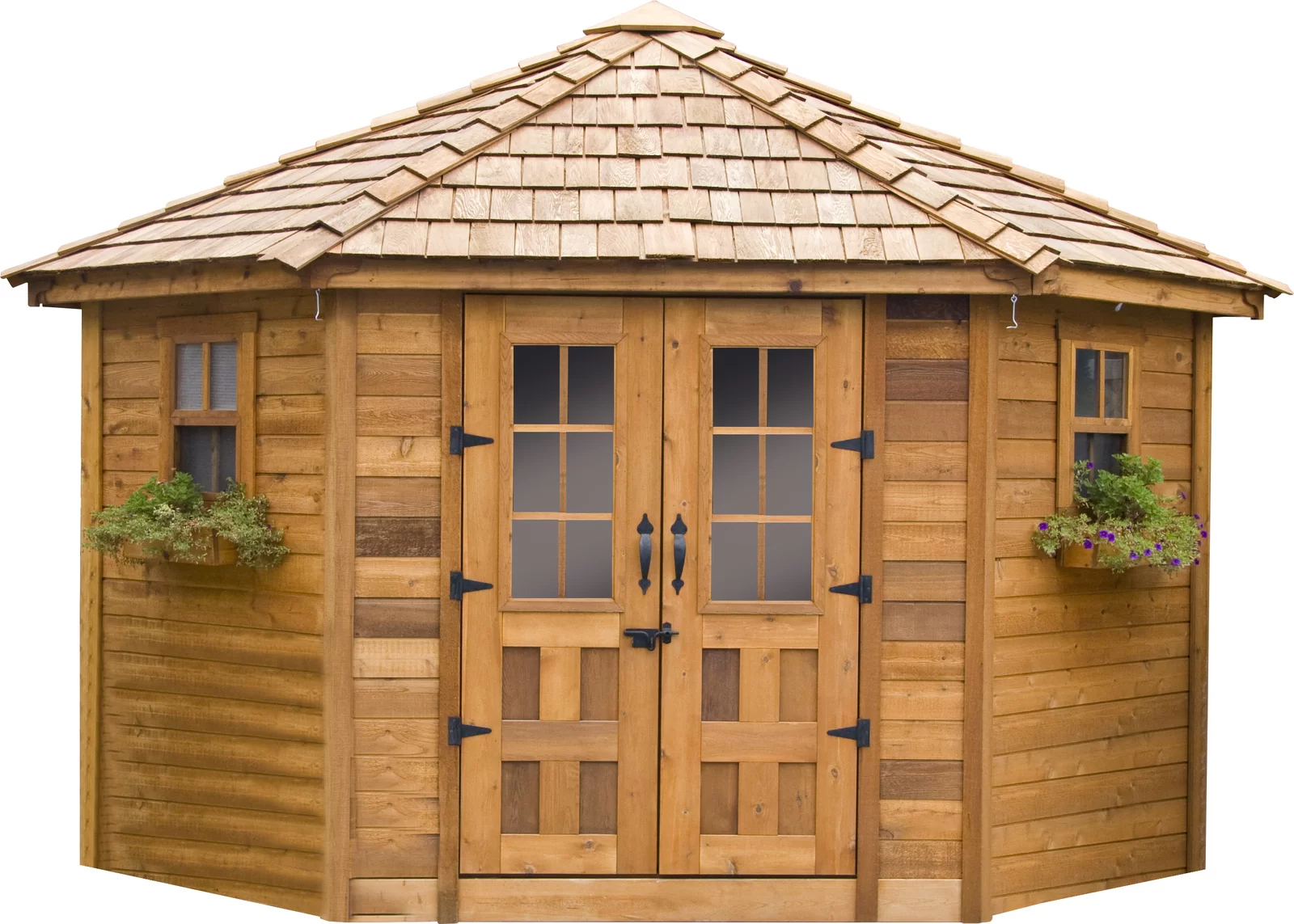 9 ft. W x 9ft. D Penthouse Cedar Wood Garden Shed with French