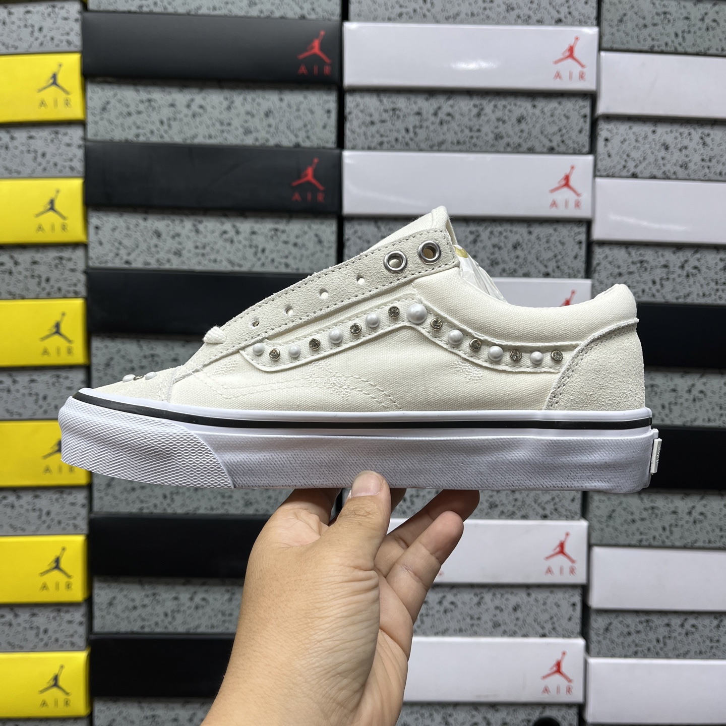 Vans Knu Skool Cream Pearl Rhinestone
