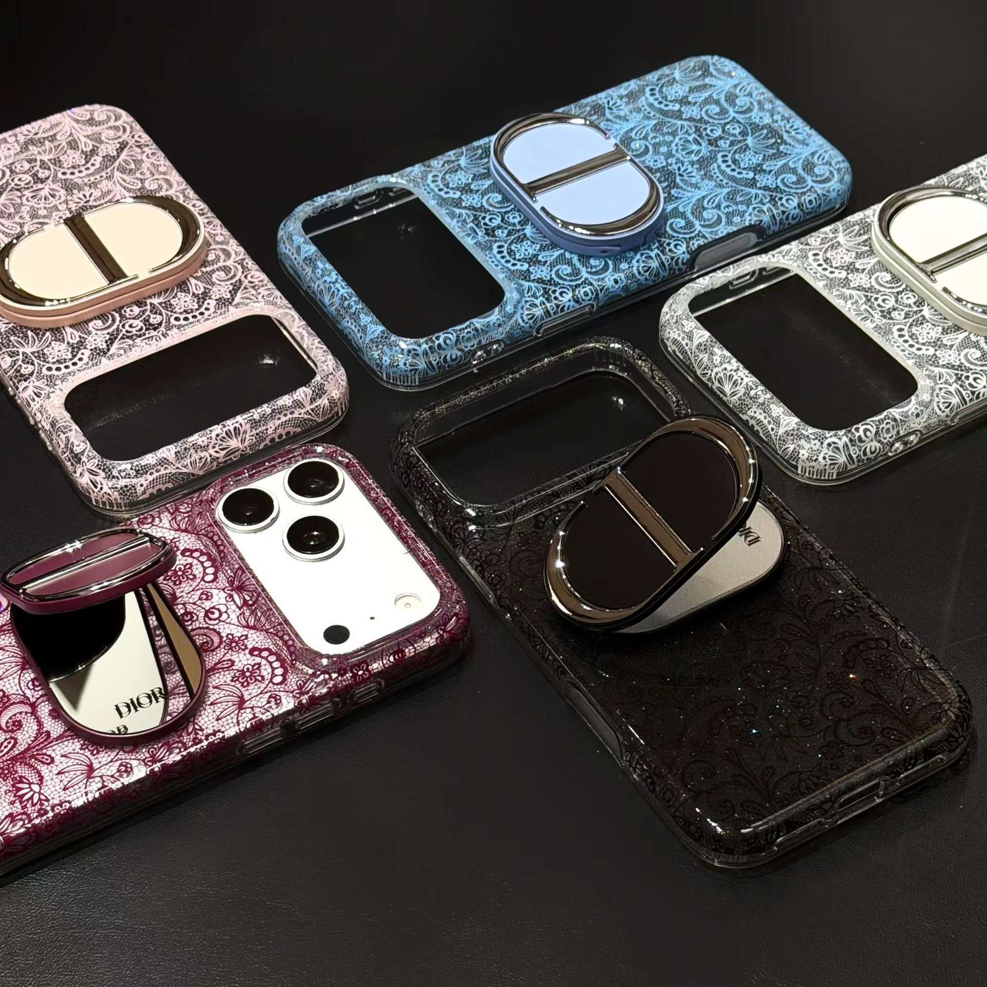 Lace Floral Print Flip Phone Case, Metal Round Buckle Stand Shockproof Protective Cover For Vertical Foldable Phone