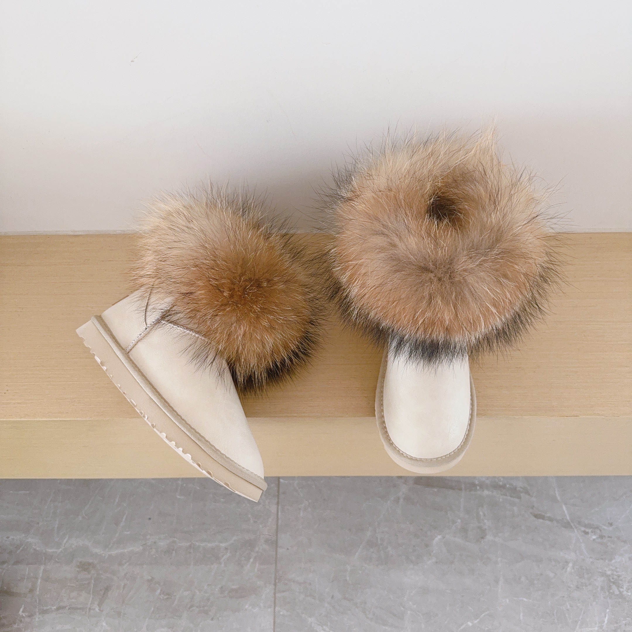 UGG Kids 5854 Genuine Fur Trim Low-Cut Boots